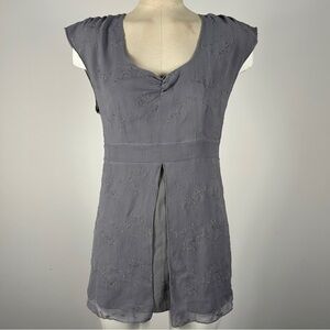 Thyme Maternity Soft Gray Embroidered Empire Waist Top - Size S